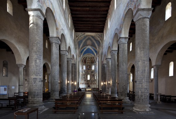 Italy Como Church of San Abbondio Interior facing east 12th century flat-roofed nave in the central