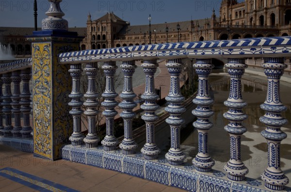 Buildings of the Ibero-American Exhibition 1929 Ceramic balustrade on a bridge