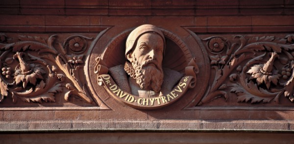 DAVID CHYTRÄUS 1530-1600, portrait relief Rostock University main building. five-time rector