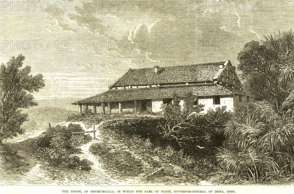 The house, at Dhurumsalla, in which the Earl of Elgin, governor general of India died