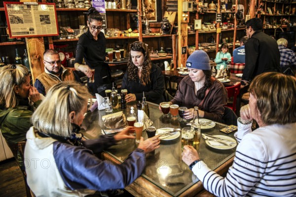 Craft beer tasting at Ramos Generales el Almacen, harbour of Ushuaia, Argentina, South America