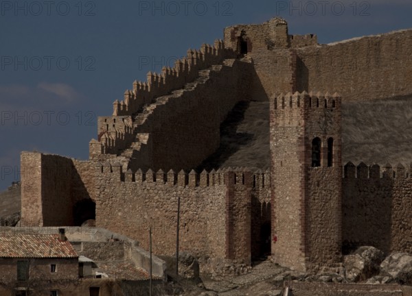 Spain Molina de Aragón Castle, south-west corner of the enclosing wall with towers