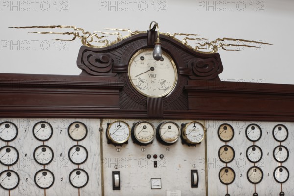 Turbine hall, control centre (control room) for controlling the generators, marble control panel
