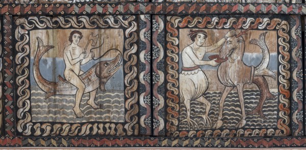 Zillis, village church of St Martin, Romanesque wooden ceiling with biblical depictions, sea