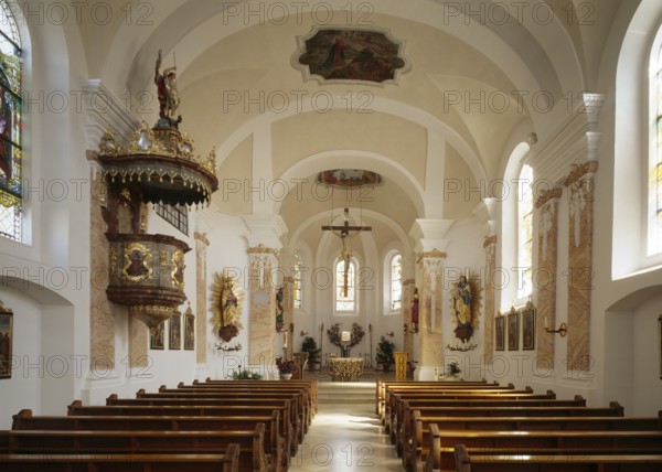 Tännesberg. Interior view of the parish church of St Michael from 1841. View to the choir, St,