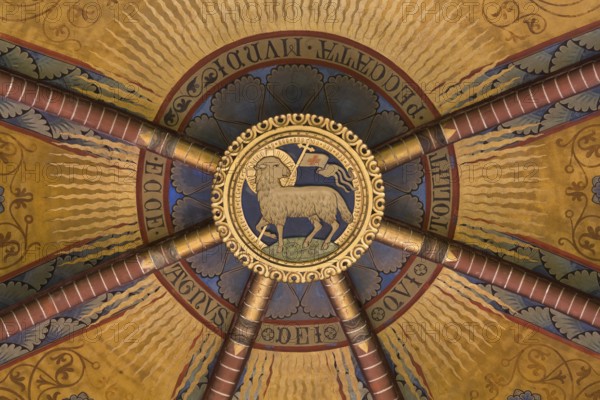 Built in 1893, choir vault with ceiling paintings by Adolf Quensen, St., Sankt, Saint