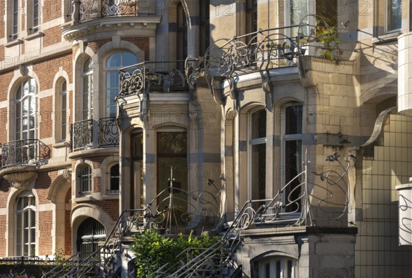 Brussels, Bruxelles, Art Nouveau house on Avenue General de Gaulle, Maison Flagey, façade with