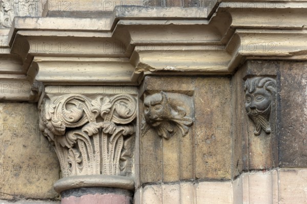 Mainz, St Martin's Cathedral, north side, market portal, detail of mask, bearded man, fantasy