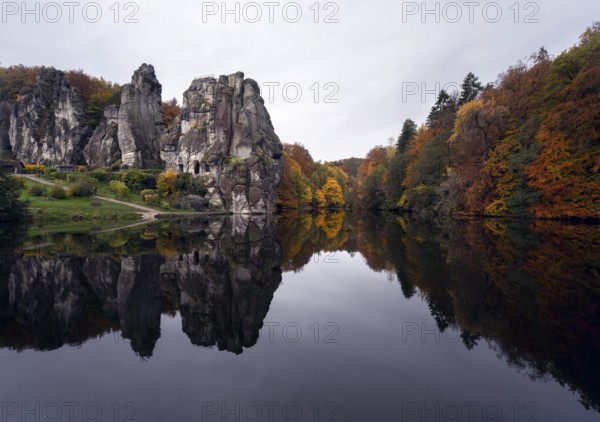 Horn-Bad Meinberg, Externsteine in autumn, view over the Wiembecke pond