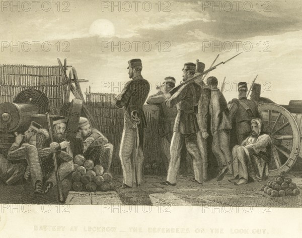 Military and munity mutiny views battery at Lucknow defenders on look out, Uttar Pradesh, India,