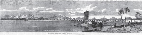 Madras View Viaduct on Madras Railway across the river Poiney in arcot, Chennai, Tamil Nadu, India,