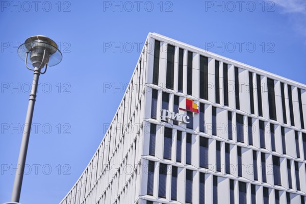 Pwc logo on the building of PricewaterhouseCoopers, Berlin, Berlin, Germany, Europe