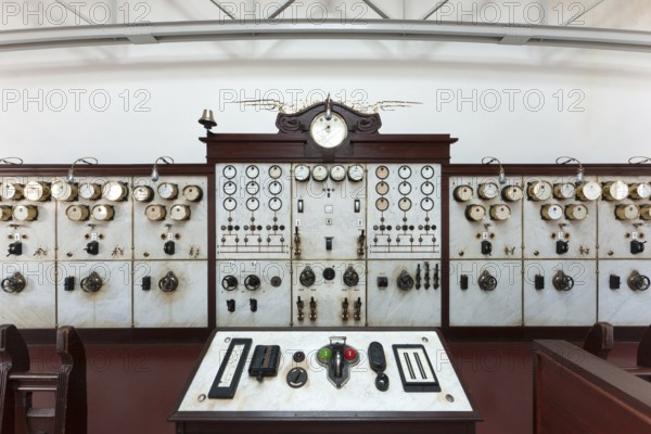Turbine hall, control centre (control room) for controlling the generators, marble control panel