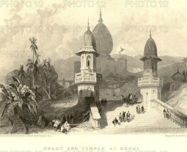 Ghat and temples at Gogul, Tamil Nadu, India, Asia
