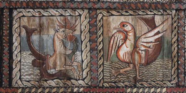 Zillis, village church of St Martin, Romanesque wooden ceiling with biblical depictions, sea