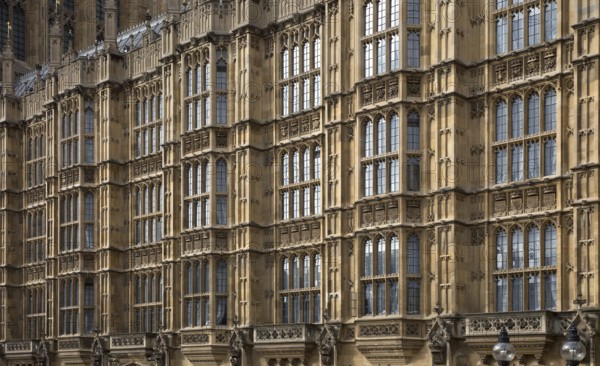 London, Houses of Parliament west façade detail built 1840-70 by Charles Barry and Augustus Pugin