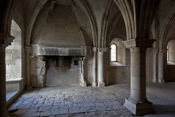 Cistercian monastery founded in 1144, church built 1175-1220, monks' hall or warming room also used