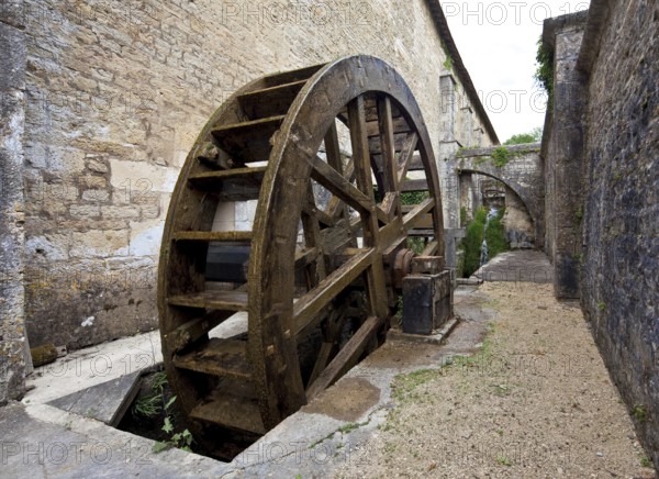 Fontenay former Cistercian monastery Water wheel behind the forge to drive the hammer mill and