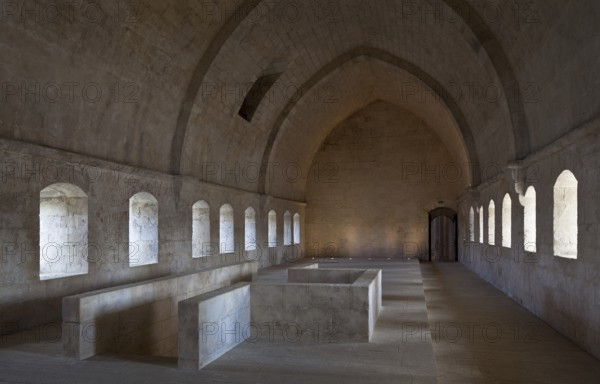 Cistercian monastery founded in 1144, church built 1175-1220, dormitory interior to the south,