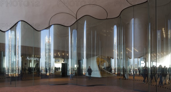 Hamburg, Elbphilharmonie, foyer called Plaza, wave-shaped glass wall to separate the Plaza into