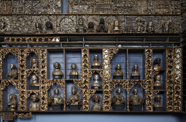 Golden chamber with reliquaries after restoration with historic colour scheme (blue), north wall,