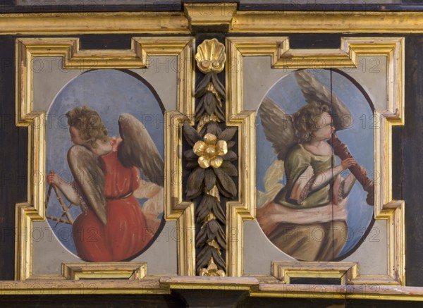 König organ from 1727, Emore with angels playing music, St., Sankt, Saint