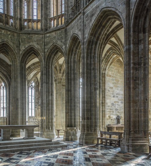Mont-Saint-Michel, monastery hill, abbey church, choir inside facing south-east late Gothic