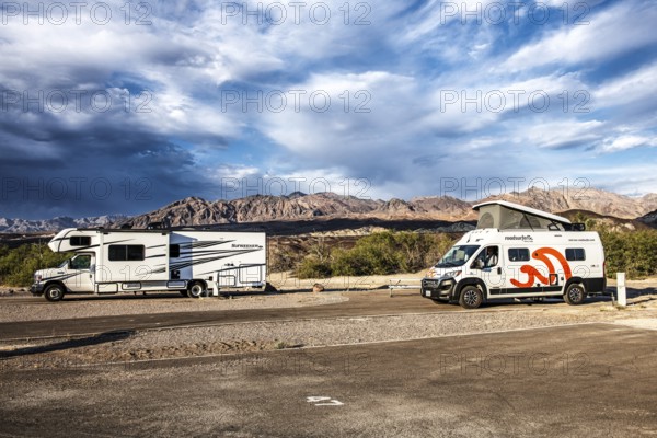 Motorhomes at the Furnace Creek Oasis Campground, Death Valley National Park, California, USA,
