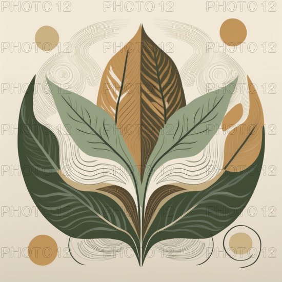 Abstract painting symbolizing environmental protection with organic shapes in brown and green earth
