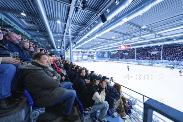 Full grandstand in a stadium, watching the ice hockey game, Heilbronner Falken Vs Bietigheimer