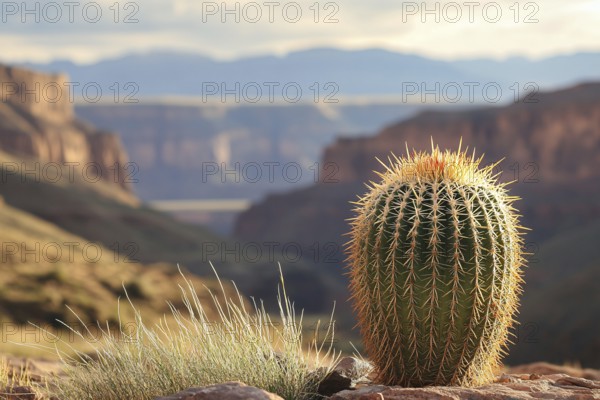 Cactus plant growing in canyon with copy space. Generative AI, AI generated