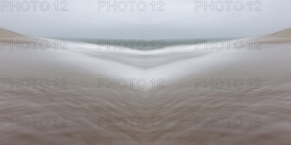 Mirrored picture, blurred, waves on Sylt North Sea beach, National Park Wadden Sea, Sylt, Hoernum,