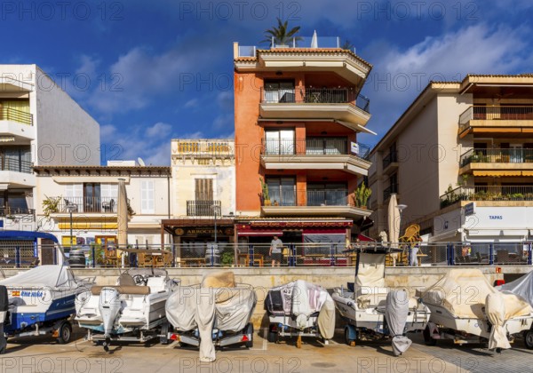 Covered motorboats, Cala Rajada, Majorca, Spain, Europe