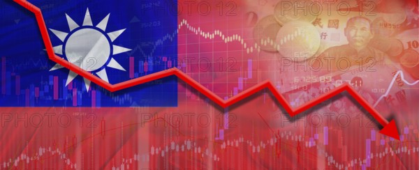 Taiwan financial crisis on economic graph. Financial fall of Taiwan on economy market