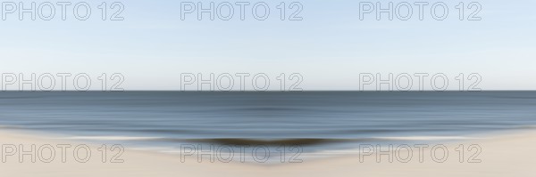 Mirrored picture, blurred, waves on Sylt North Sea beach, National Park Wadden Sea, Sylt, Hoernum,