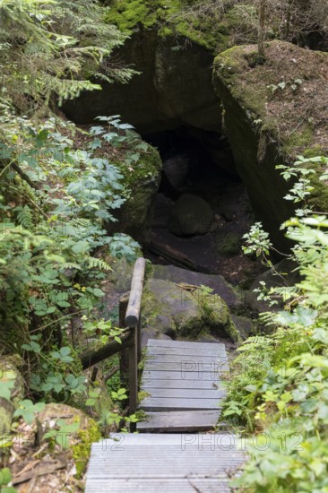 Hiking trail in the Kirnitzschklamm gorge, Sebnitz, Saxon Switzerland, Saxony, Germany, Europe