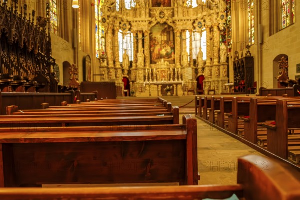 Nave and high altar, St Mary's Cathedral in Erfurt, Thuringia, Germany, for editorial use only,