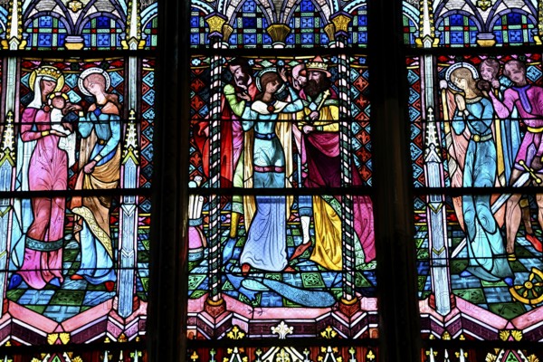 Stained glass window of Notre Dame Cathedral, Verdun, Grand Est region, France, Europe