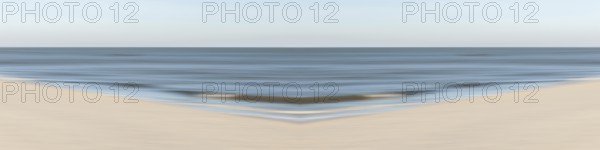 Mirrored picture, blurred, waves on Sylt North Sea beach, National Park Wadden Sea, Sylt, Hoernum,
