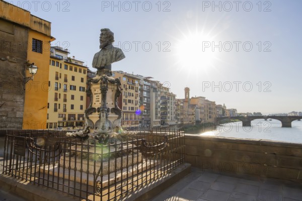 The bust Monument to Benvenuto Cellini on the Ponte Vecchio in Florence, UNESCO World Heritage