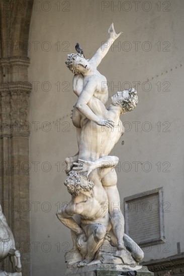 Dove on a sculpture at Piazza della Signoria, Florence, UNESCO World Heritage Site, Tuscany, Italy,