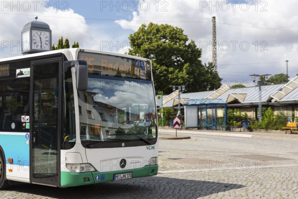 A bus on route 405 of the VGM travelling in the direction of Radeburg at the bus station in Coswig,