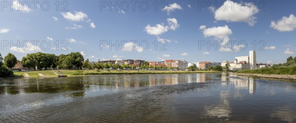 Panorama of the city view with Elbe, Riesa, Saxony, Germany, Europe