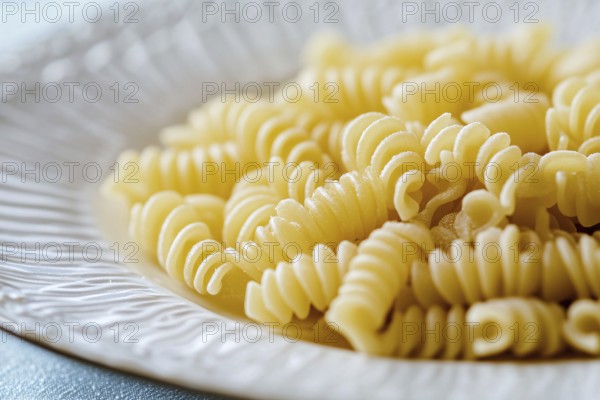 Cooked Fussili noodles on plate. Generative AI, AI generated