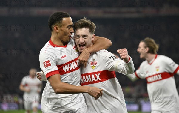 Goal celebration Angelo Stiller VfB Stuttgart (06) Jamie Leweling VfB Stuttgart (18) Nick Woltemade