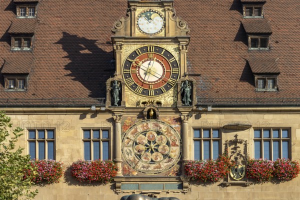 Historic astronomical clock at the town hall in Heilbronn, Baden-Württemberg, Germany, Europe