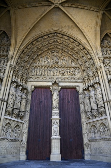 Entrance portal of the Gothic Saint-Étienne Cathedral, St Stephen's Cathedral, Metz, Grand Est