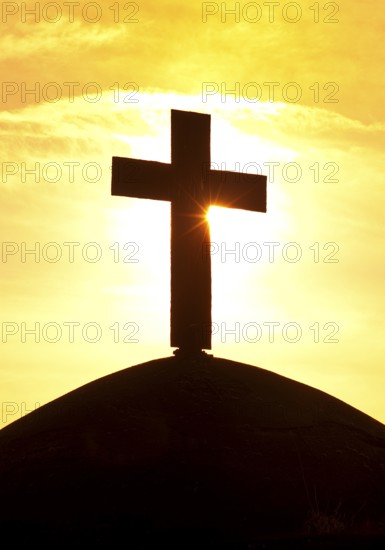 Artwork Migration object, cross on a former air raid shelter, artist Helmut Bettenhausen, Herne,