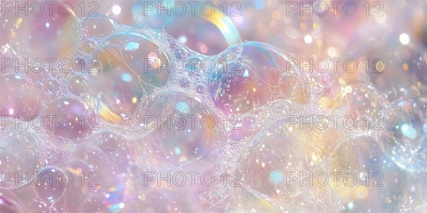 Pastel colored sopa bubbles with foam. Generative AI, AI generated