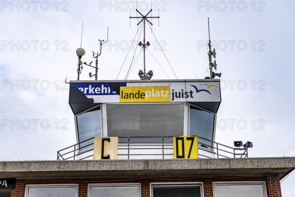 The East Frisian North Sea island of Juist in winter, Juist airfield, airfield, tower, Lower